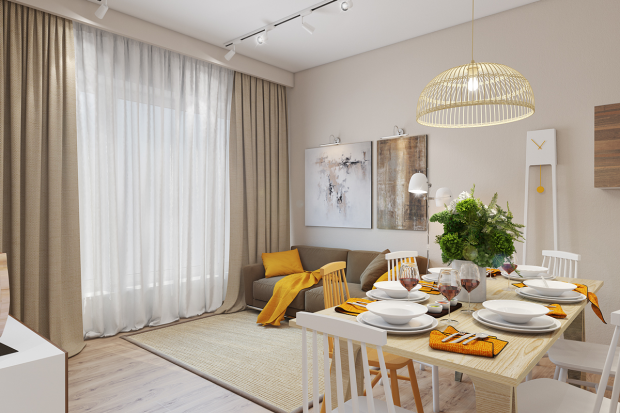 Sarı Renklerin az kullanıldğı bir modern oturma odası